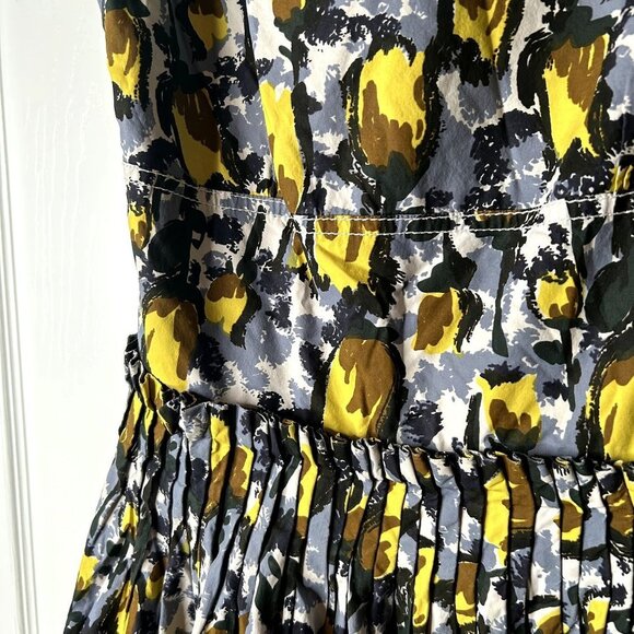 MARNI Citrus Full Skirt Black Printed Square Neck Midi Dress Women's Size IT 40 - Picture 5 of 12